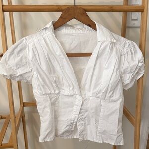 White Women's Short-Sleeve Button-Front Blouse